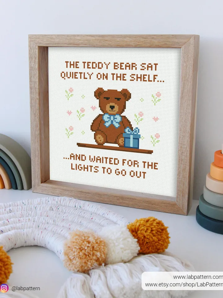 Teddy Bear Cross stitch pattern, Joke, Funny Cross stitch Chart, animals, Nursery, beginner counted, modern, DIY, embroidery, instant PDF