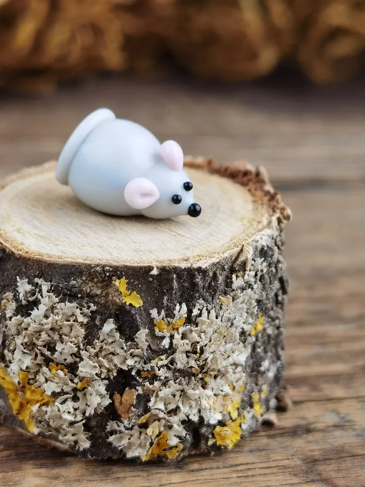 Mini glass figurines wallet mouse glass Mouse figurine Rat gifts Glass rat art miniature mouse Dollhouse miniature animals Tiny mouse