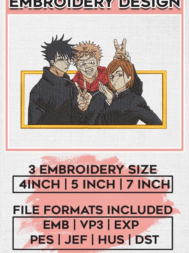 Jujutsu Kaisen Friends Embroidery Files, Fushiguro Embroidery Designs, 3 sizes, Anime Machine Embroidery Design Files, Instant Download EMB_ANIME_273