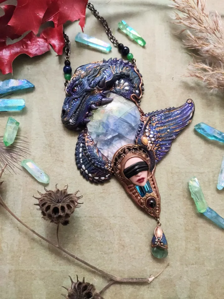 Fantasy Dragon Necklace,Purple Dragon Necklace,Magic Dragon, Jewelry Dragon