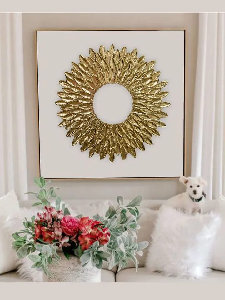 Gold and White Abstract Wall Art Modern Original Painting | Gold Petals Textured artwork Golden modern wall decor