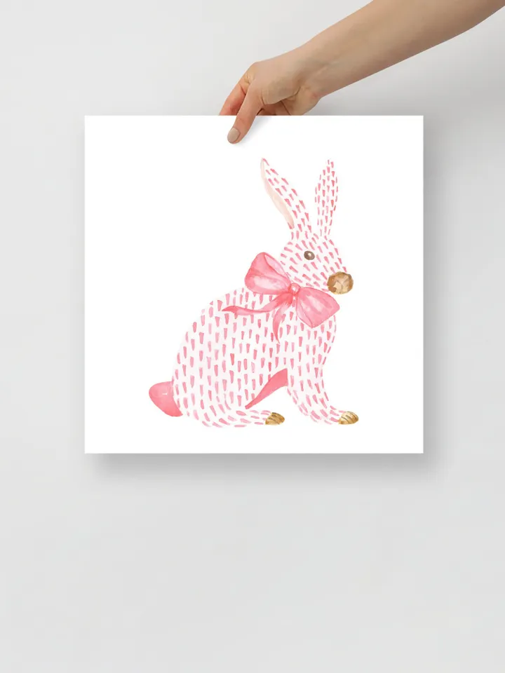 Pink Rabbit and Bow Painting, Watercolor Bunny Print, Pink Bow Art, Chinoiserie Wall Art, Nursery Wall Print, Girls Room Decor, Asian Print