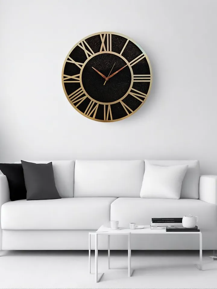 Large black wall clock 50 cm Golden dial Handmade art clock Silent wall clock