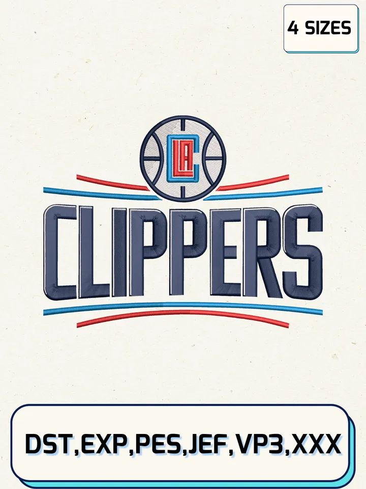 LA Clippers Logos Embroidery Design Files,NBA Logos Embroidery Designs,Machine Embroidery Files,4 Sizes