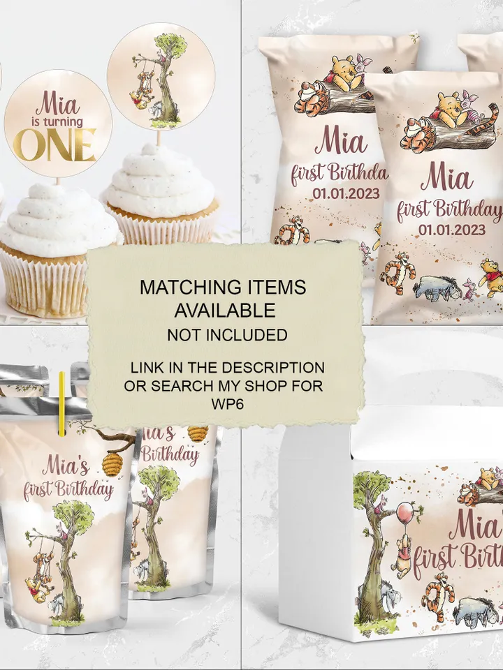 Editable Food Label Hundred Acre Wood First Birthday party food label; Winnie the Pooh Party; Classic Pooh Party Birthday ; wp6