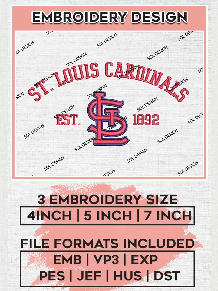 MLB St Louis Cardinals Team Est Logo Embroidery Design, MLB Team Embroidery files, St Louis Cardinals Baseball Team, Cardinals Team, Digital Download