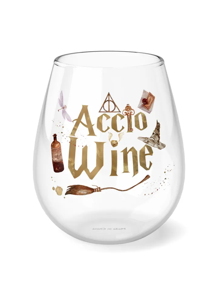 Accio Wine Glass, Stemless Wine Glass, 11 75oz, Wizarding World Gift, Wizard Wine Glass, Magical Glass, Wine Lover Gift, Gift for Her
