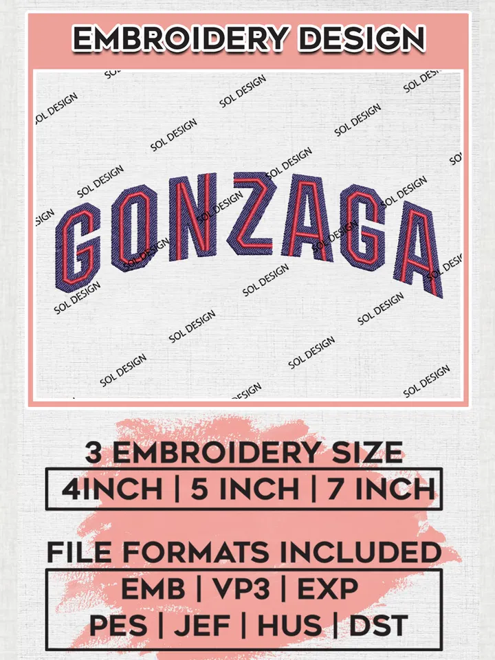 NCAA Gonzaga Football Team Writing Logo Embroidery Design Files, NCAA Gonzaga Bulldogs Machine Embroidery, NCAA Teams, Game Day, 3 sizes, NCAA Machine embroidery designs, Digital Download