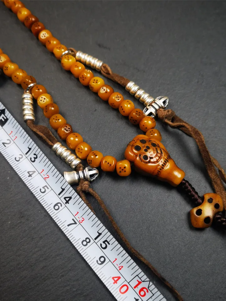 Gandhanra Handmade Tibetan Yak Bone Dice Beads Mala,108 Prayer Beads for Meditation,Diameter 7mm, Length 68cm