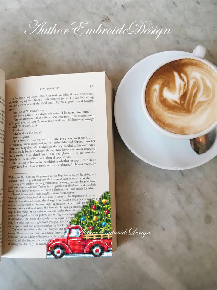 Christmas corner bookmark cross stitch pattern PDF download Red truck christmas cross stitch, Christmas bookmark pattern digital PDF #N387