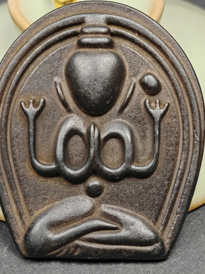 Vintage Tibetan Chenrezig / Padmapani Amulet,Gandhanra Buddhism Badge Pendant, Spiritual Gift,Protective Charm,Made of Thokcha,49×42mm