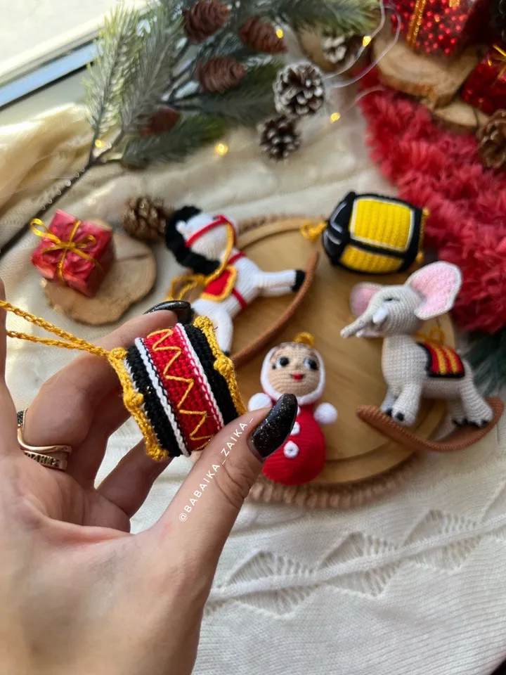 PDF Crochet Christmas Tree toys SET: Rocket Horse, Drum, Rocket elephant, Flashlight, Nevalyashka Doll, Christmas Amigurumi Pattern Decor