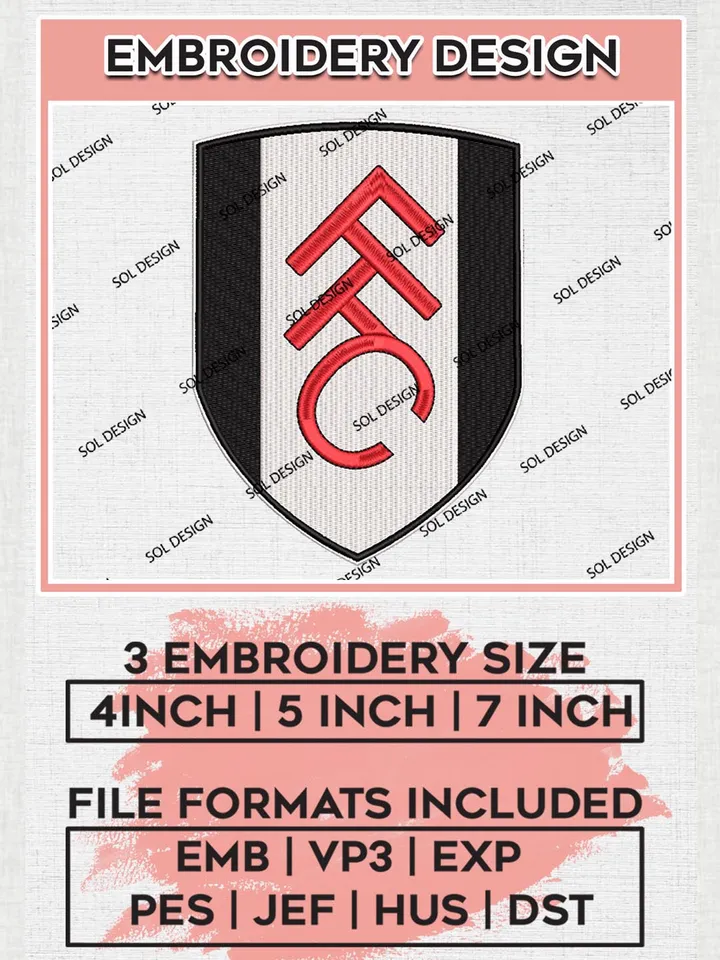 Fulham Embroidery Designs, Premier League Embroidery, EPL Embroidery Designs, EPL Fulham Machine Embroidery Designs