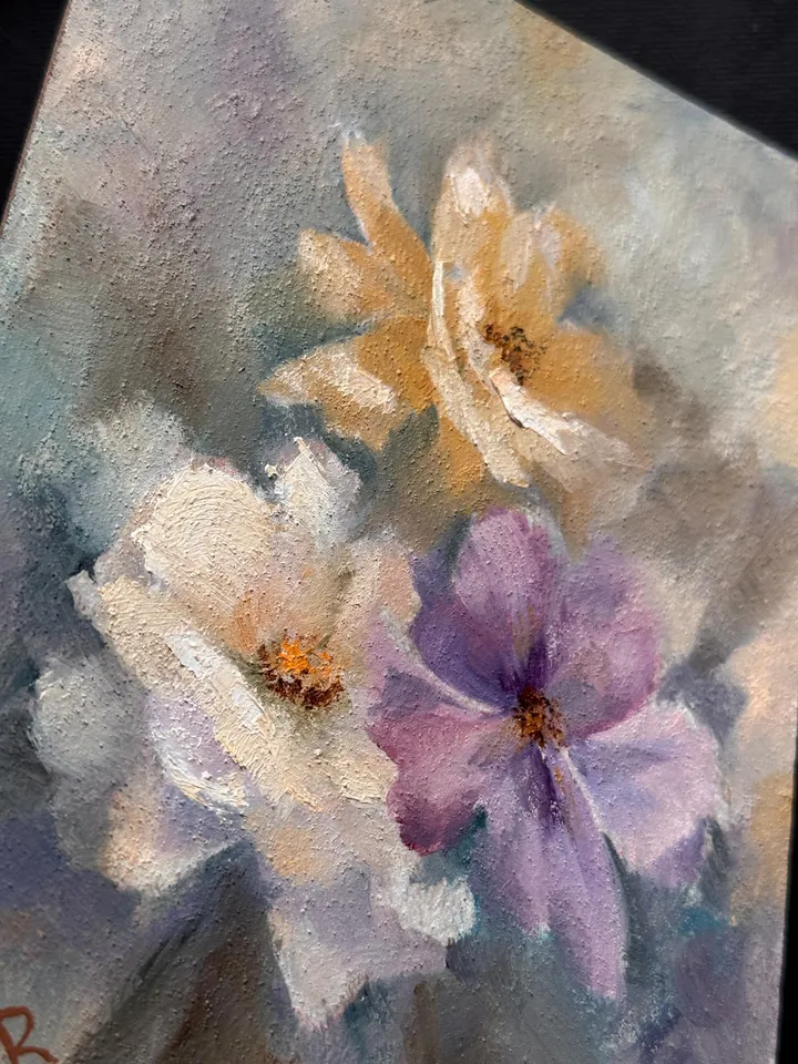 Flowers Original Painting Framed Painting Shabby Chic Painting Floral Wall Art