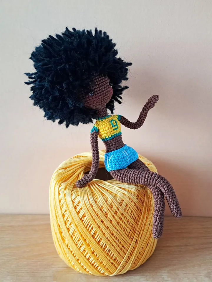 Crochet Brazilian doll, black art doll, handmade doll, miss brazil, dark skin doll