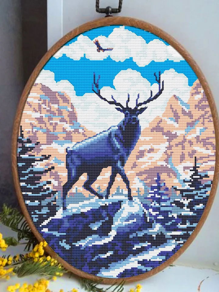 Rocky mountain National Park cross stitch pattern PDF download Nature cross stitch chart, Mountain landscape, Deer cross stitch design #L28