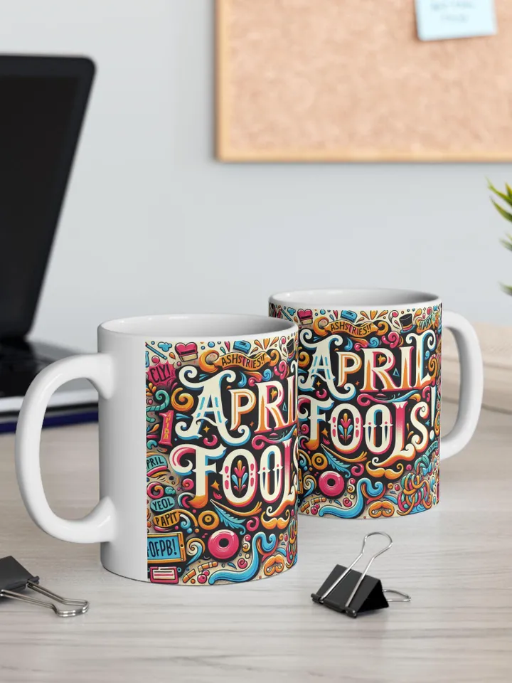 Whimsical April Fools Ceramic Mug, Funny Coffee Cup Gift, Colorful Mug for Jokesters, April Fools Day Decor, Unique Tea Mug