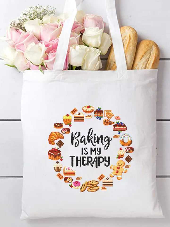 Dessert wreath cross stitch pattern PDF download Cross stitch quote Baking is my therapy, Kitchen pattern digital PDF, Funny quotes #Q59