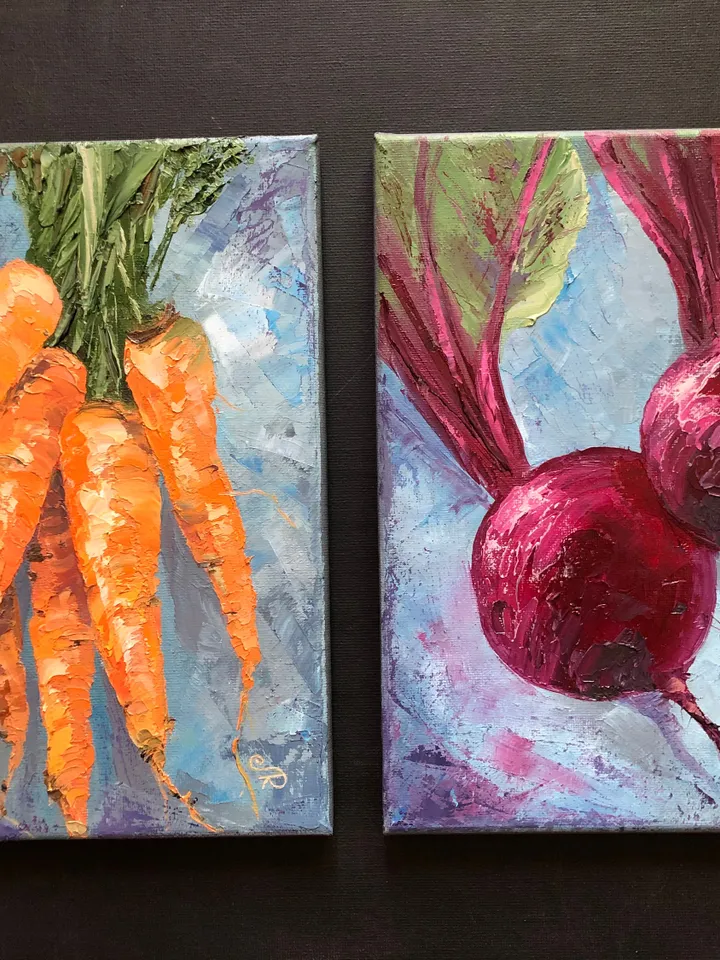 Kitchen Still life Painting Vegetables Paintings Original Oil Beets Paintings Carrots Painting