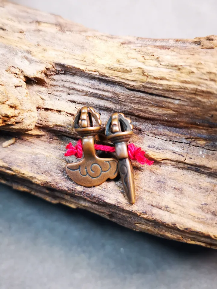 Gandhanra Antique Tibetan Amulet Pendant,Mini Phurba and Kartika(knife of the dakinis) ,for Prayer Bead Counter,Mala Accessories