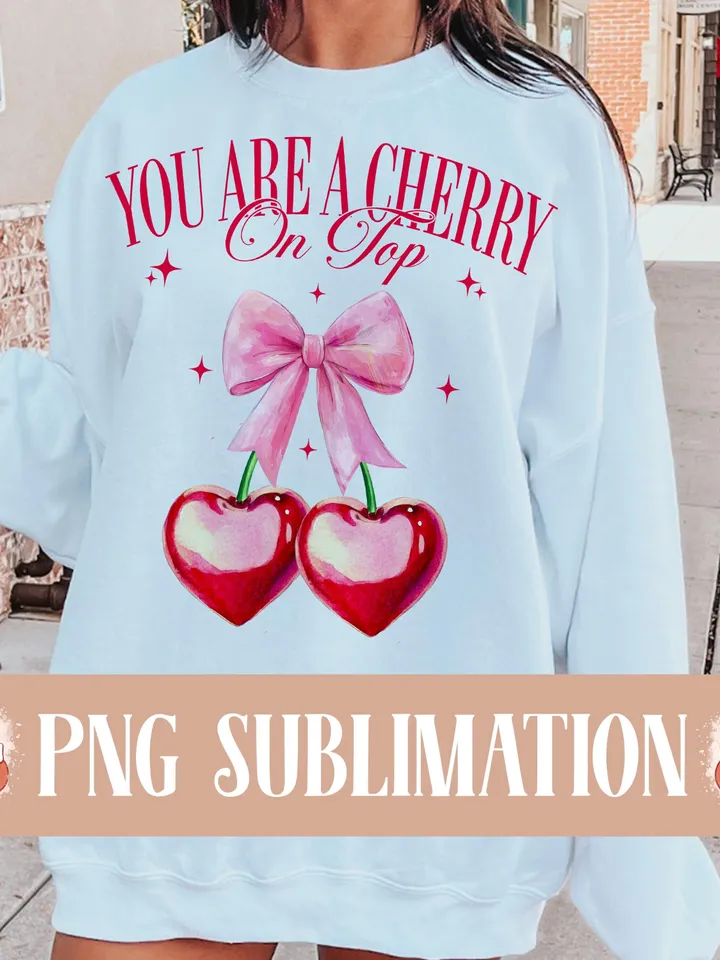 Cherry Valentines Sublimation Shirt png, Valentines png, Pink Bow png, Coquette Valentines png, Soft girl era png, Social Club png, Love png