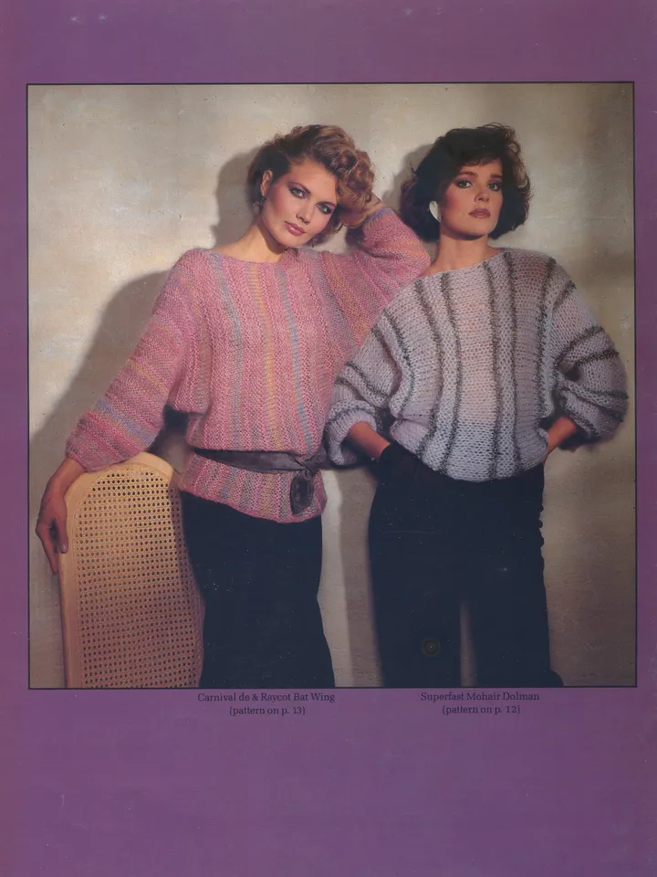 SET Vintage Knitting Pattern 252 Bat Wing & Mohair Dolman Pullover Women
