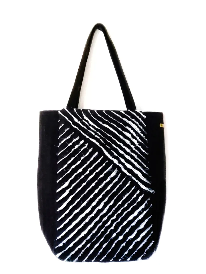 Handmade Black Tote Bags for Women: Large Fabric Unique Embroidered Boho Style Bags - Design and Quality Craftsmanship. FREE SHIPPING!