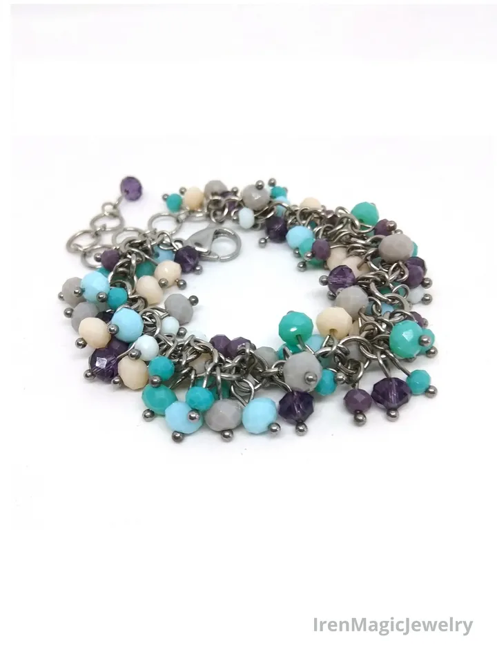 Blue & Lilac Glass Bead Bracelet