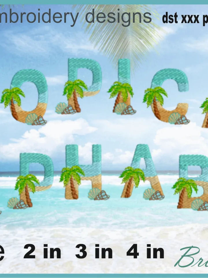 Tropical embroidery font A embroidery design