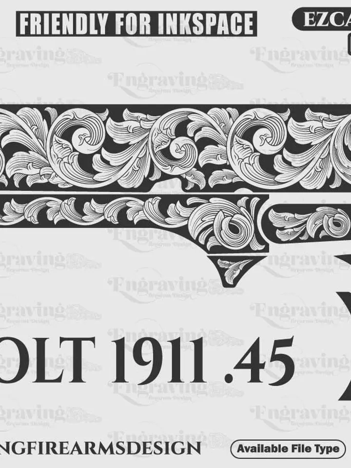 Colt1911 .45 Scroll Svg | VectorBundle LaserEngraving Svg,lasercut,fiberlaser,engravingfiles,laserpattern,,engravingpattern,metalart