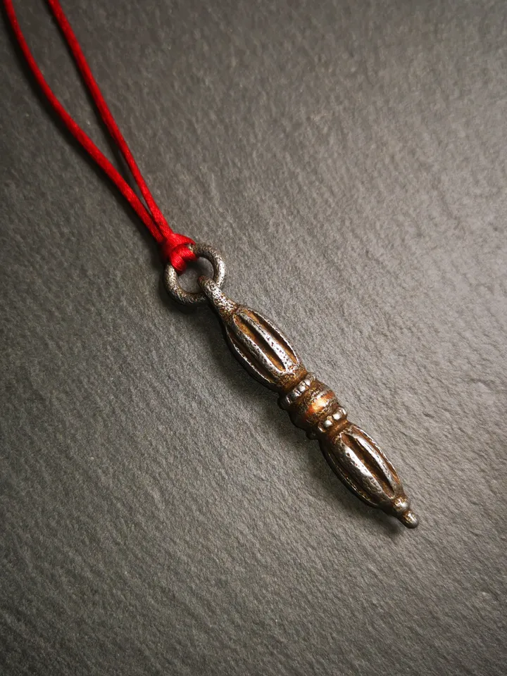 Gandhanra Tibetan Buddhist Amulet,Nine-pronged Dorje Vajra Pendant with Leather Chord,Made of Cold Iron,1.97&quot;