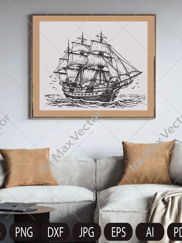 Pirate Ship SVG, Frigate, Pirate SVG, Pirate Ship Silhouette SVG, Ship detailed svg, Sailboat svg, Pirate Ship Captain svg, Cut File Cricut