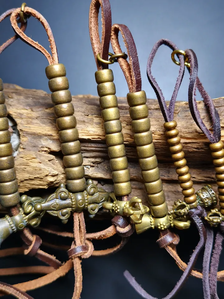 Gandhanra Handmade Tibetan Buddhist Mala Counters,Prayer Bead Counters,Carved with Dorje and Vajra / Kartika and Kila, Made of Brass