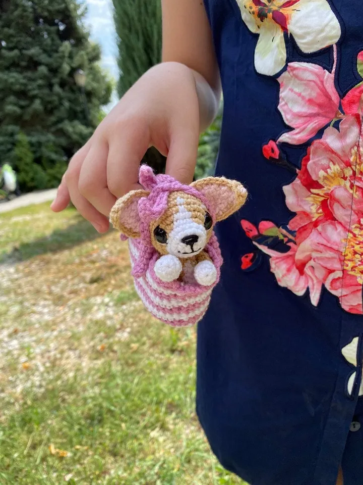 PDf Chihuahua Dog in a Bag Crochet pattern, Crochet Animal Pattern, Crochet Puppy, Amigurumi baby toy, Crochet Cute Dog Amigurumi