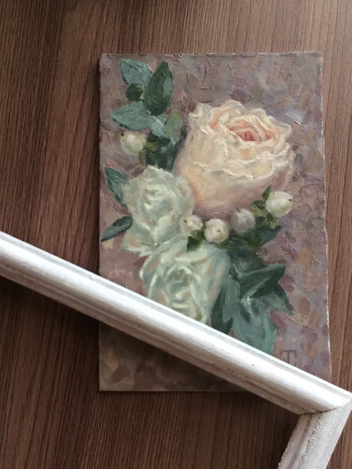 "Rose" oil small painting flower stilllife original wall art picture artwork floral