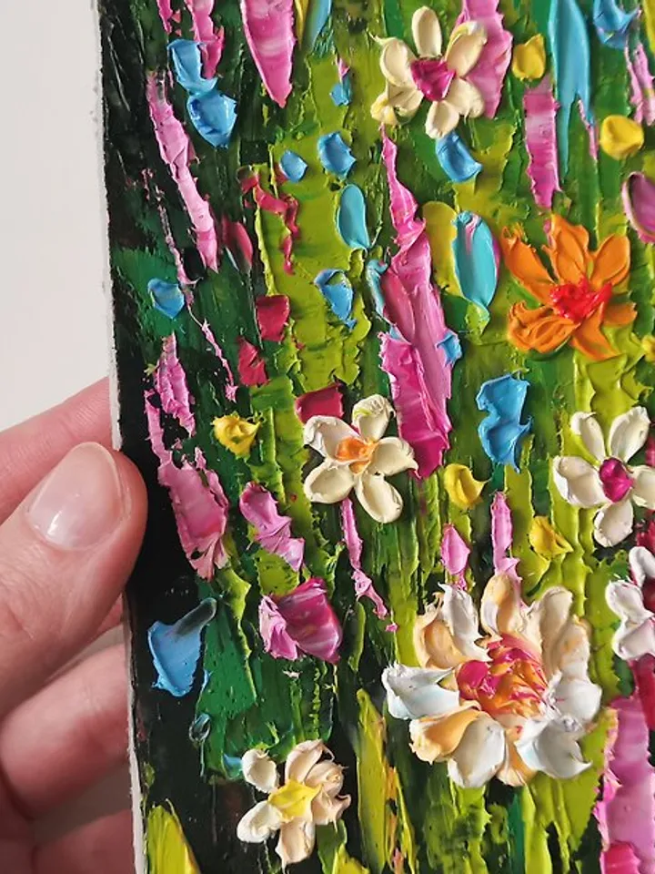 Wildflower Painting Original Art Impasto Oil Painting Flower Artwork by Verafe
