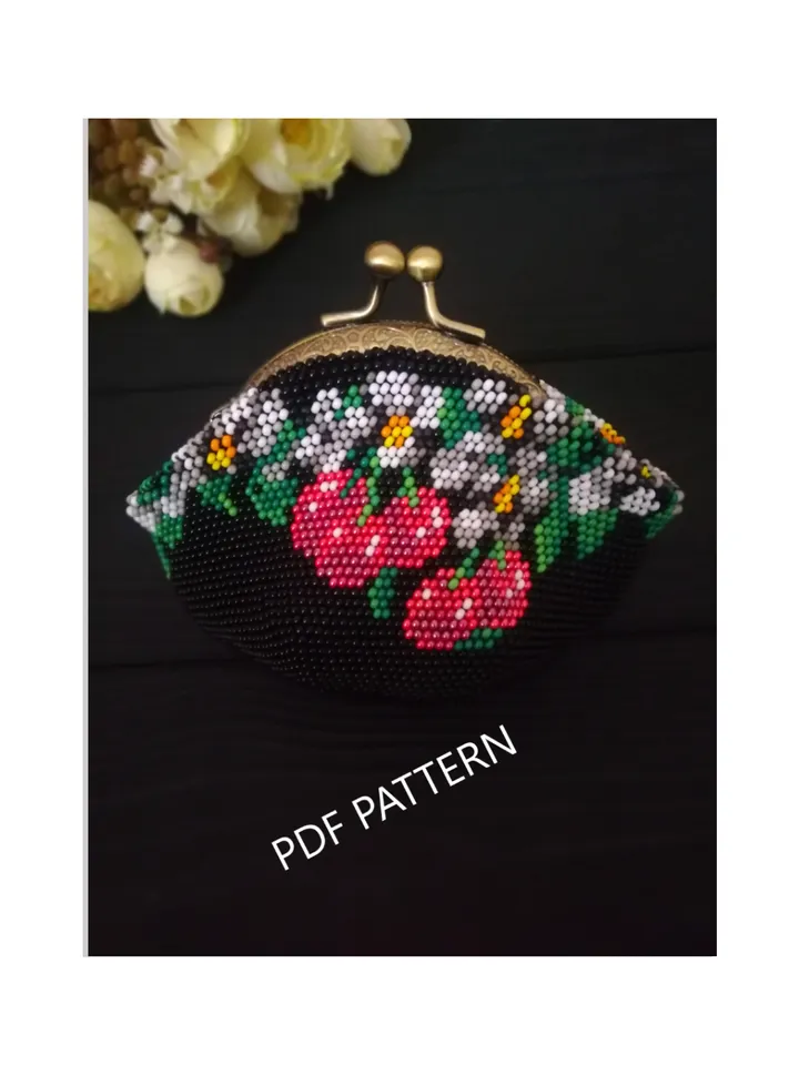 PDF Bead Crochet Pattern Ladies' Wallet Cute Purse with a bow for coins