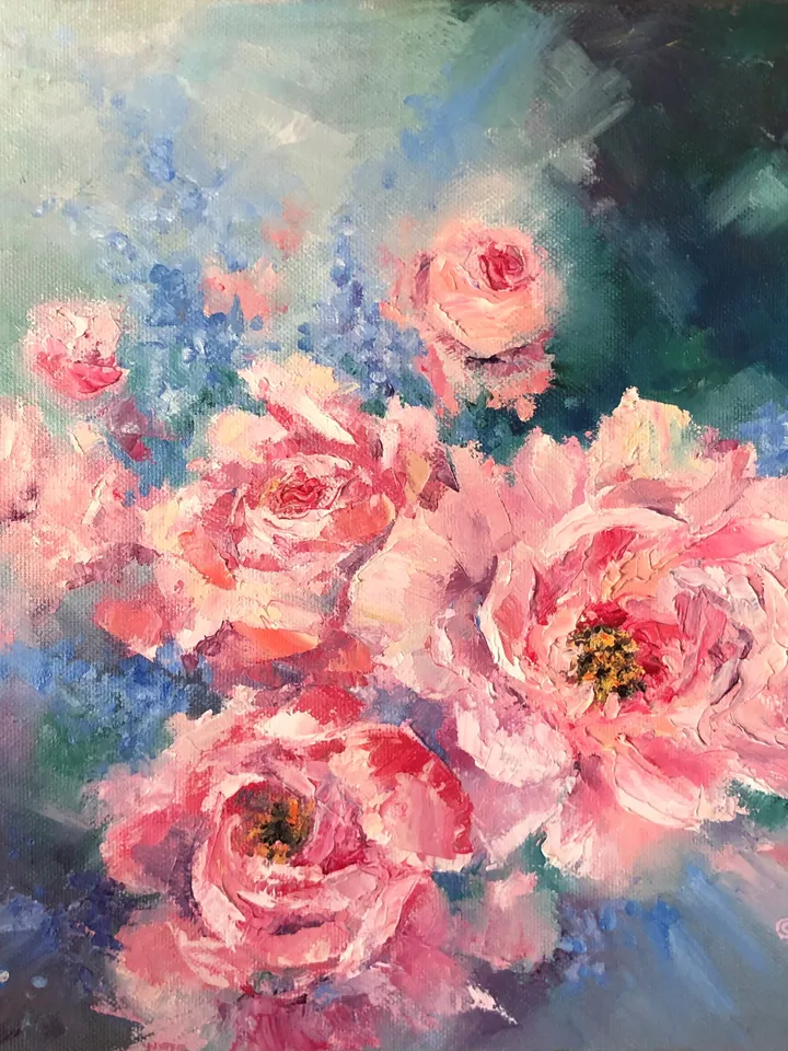 Original Oil Painting Peony Flowers Painting Abstract Flowers Wall art