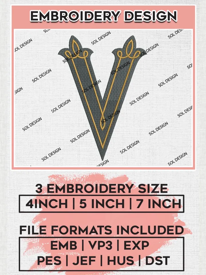 NHL Golden Knights V Logo Embroidery Designs, NHL Vegas Golden Knights Team Logo Embroidery, NHL Embroidery Designs, NHL Machine Embroidery Designs, Digital Download