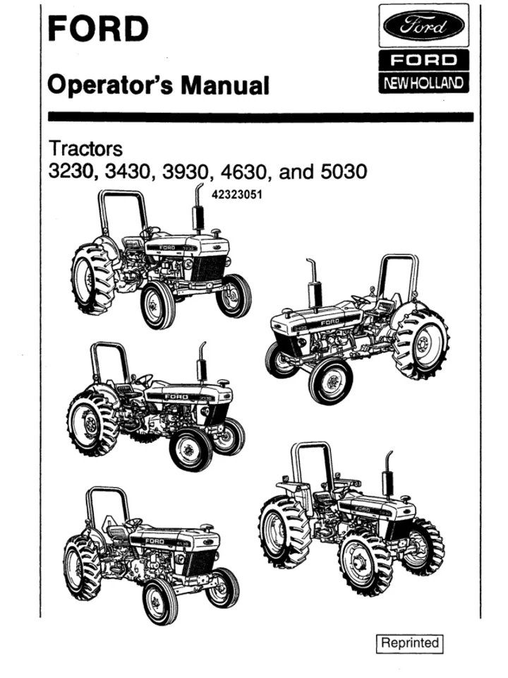 Ford 3230 3430 3930 4630 5030 SET Tractor Operators Manual New Holland