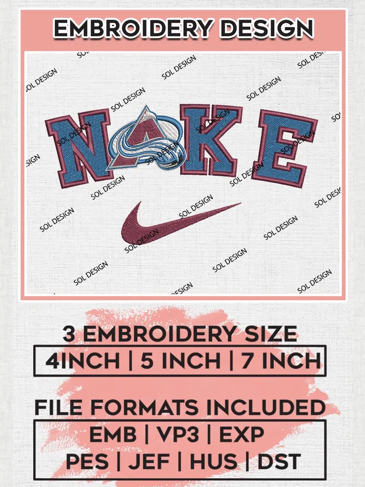 Nike Colorado Avalanche Machine Embroidery Files, NHL Colorado Avalanche Embroidery Designs, NHL Avalanche Logo, NHL Machine Embroidery Designs, Digital Download