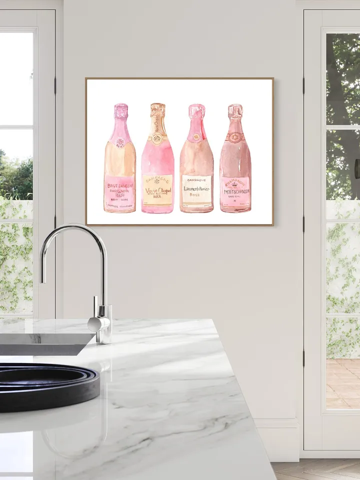 Bar Cart, Pink Champagne Bottle Watercolor Painting Print, Art Bar Cart Print, Pink Champagne Print, Drink Wall Art, Champagne Lover Gift