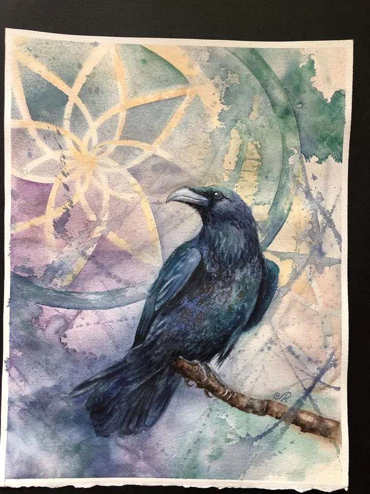 Raven Original Painting Birds Watercolor Crow Wall Art