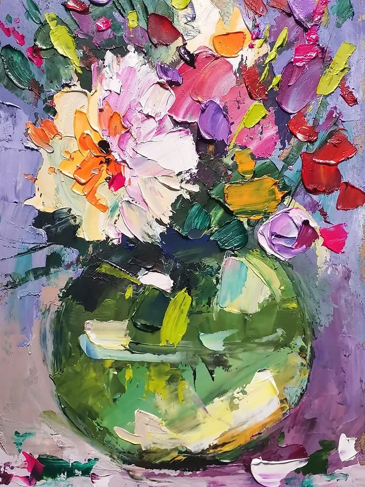 Peonies Painting Original Art 佩恩斯 油畫 Impasto Oil Painting 手工油畫