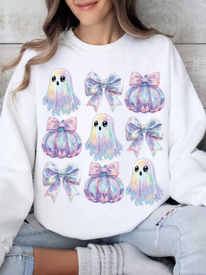 Retro Disco Iridescent Ghost Sublimation PNG Cute Disco Ghost PNG Retro Cute Ghost PNG Glitter Ghost Adorable Ghost Png Spooky Vibes Png