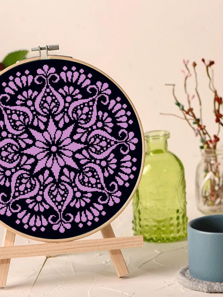 Flower mandala cross stitch pattern download PDF, Monochrome mandala pattern digital PDF, Easy floral ornament cross stitch chart #M109