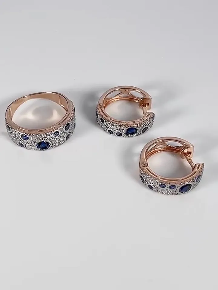 Women's ring silver 925, gold plated with cubic zirconia and sapphire