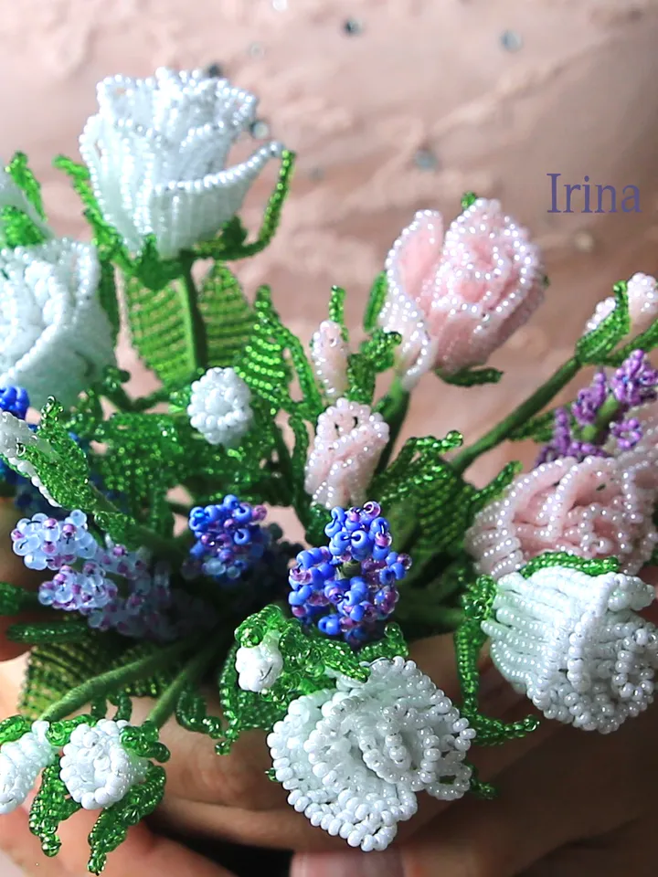 French Beaded Flowers pattern | Beaded Rose and Lavender | Seed bead patterns | Beading tutorial |Digital Download PDF