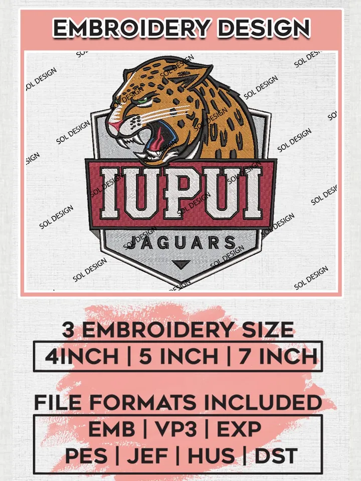 NCAA IUPUI JaguarsTeam Logo Embroidery Design Files, NCAA IU Indianapolis Jaguars Machine Embroidery, NCAA Teams, 3 sizes, NCAA Machine embroidery designs, Digital Download
