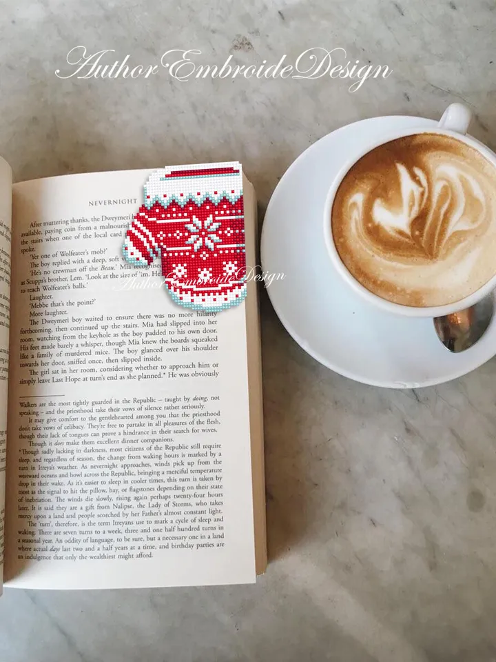Christmas corner bookmark cross stitch pattern PDF download Nordic mitten cross stitch chart, Christmas bookmark pattern digital PDF #B388